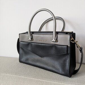 LANCASTER Paris Black & Grey Adeline Genuine Leather Bag with Shoulder Strap